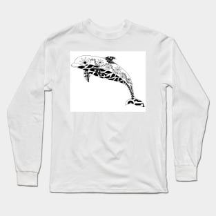 magical floral dolphin in zendoodle totonac art ecopop Long Sleeve T-Shirt
